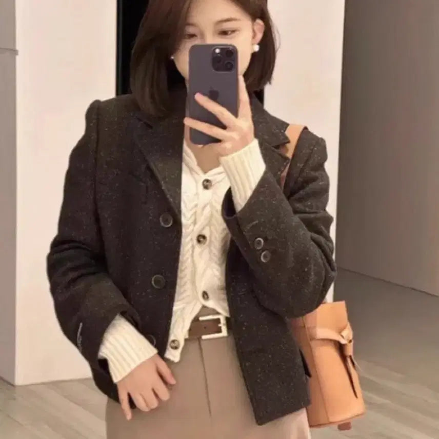 [BUNJANG] C.C COLLECT Brown Tweed Crop Jacket / 씨씨콜렉트 브라운 트위드 크롭 자켓