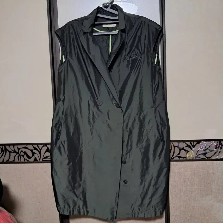 [BUNJANG] Khaki Double-Button Long Vest / 카키색 더블 버튼 롱 조끼 베스트