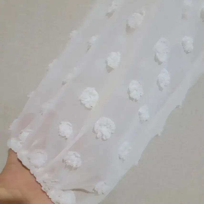 [BUNJANG] White Contrast See-Through Puff Blouse Cardigan / 화이트 배색 시스루 퍼프 블라우스 가디건