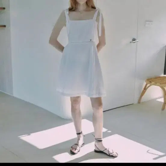 [BUNJANG] depound Ribbon Dress White / 드파운드 depound 리본 드레스 화이트 셀프스냅드레스