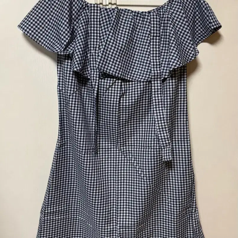 [BUNJANG] MLM Label Gingham Check Off-Shoulder Dress (Size S) / (1회착용)MLM Label 체크 오프숄더 원피스 S