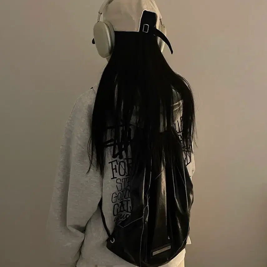 [BUNJANG] Matinkim String Coated Backpack Black / 마뗑킴 스트링 코팅 백팩 블랙