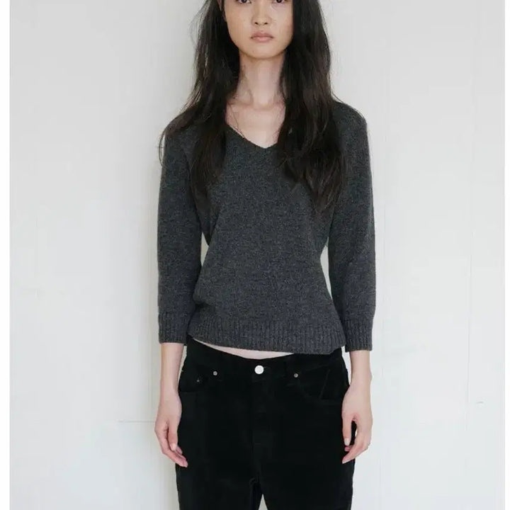 [BUNJANG] Repos Alpaca V-Neck Knit Charcoal / repos alpaca v-neck knit