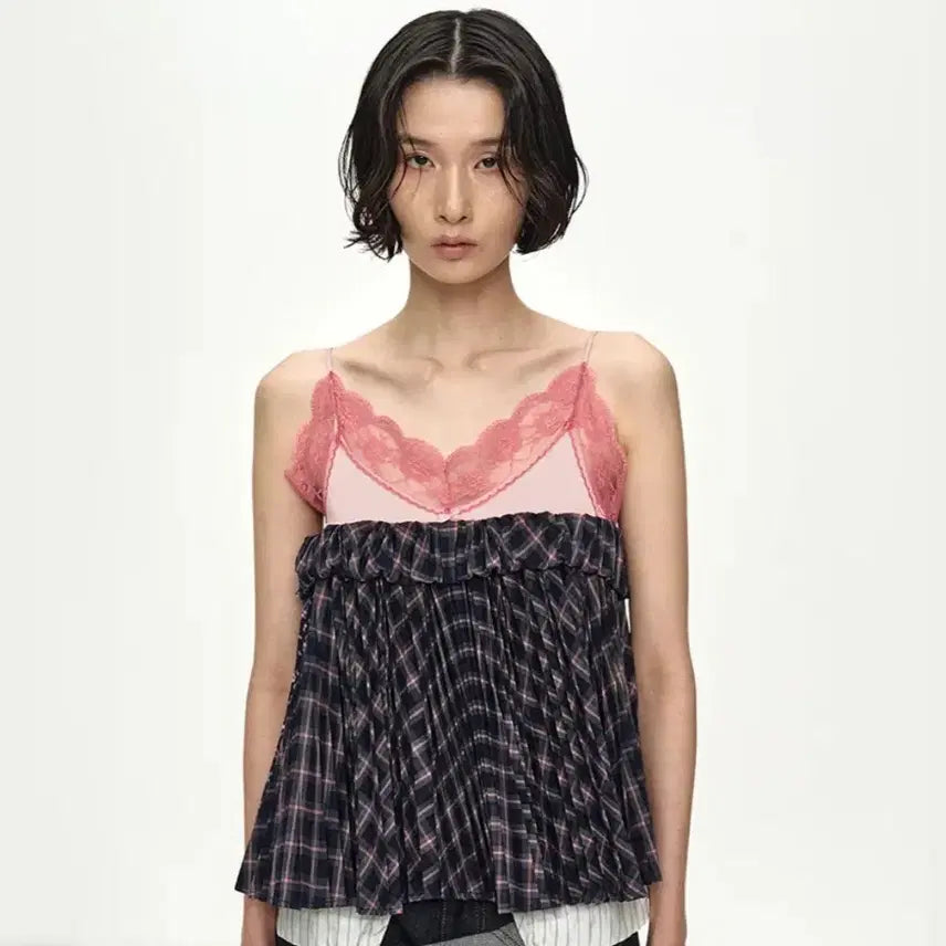 [BUNJANG] Andersson Bell Pleats Combo Lace-Trim Cami Top / 전체품절)앤더슨벨 Pleats combo lace-trim cami to