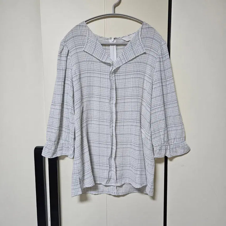 [BUNJANG] ENC Check Shirring Frill Summer Blouse / ENC 잔체크 셔링 프릴 여름 블라우스