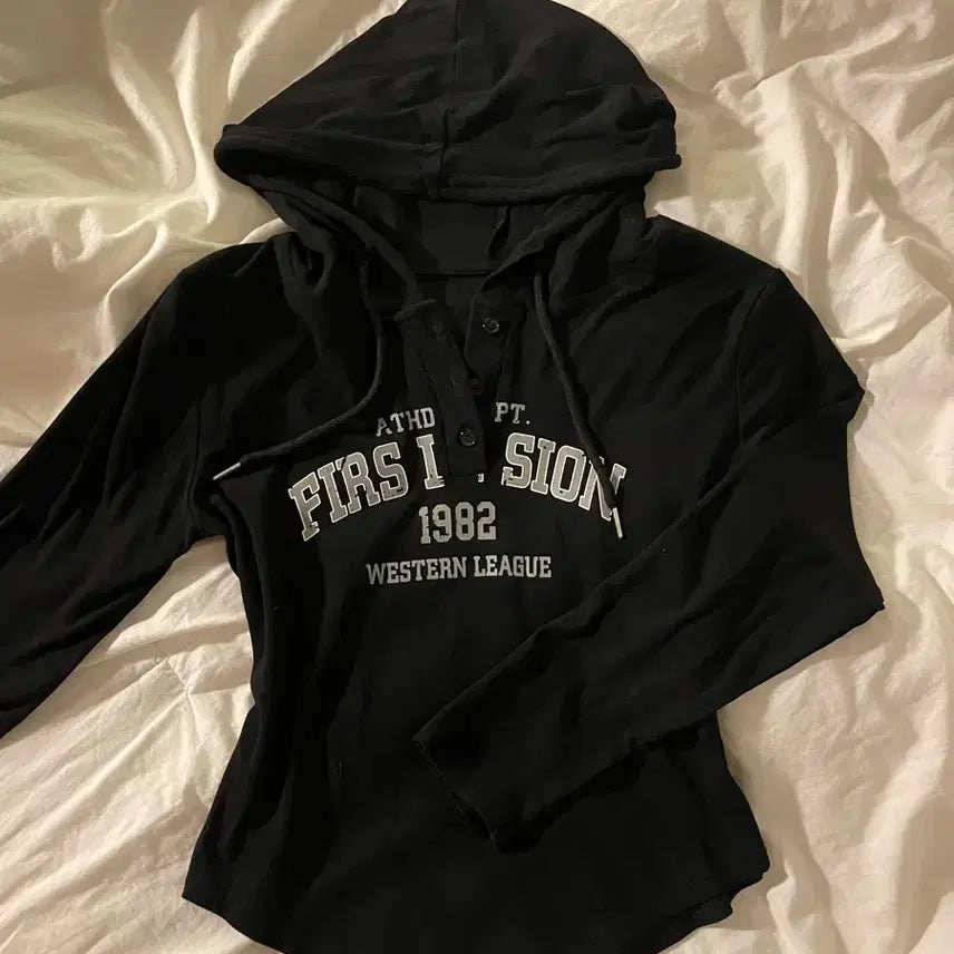 [BUNJANG] Black Printed Long Sleeve Hoodie / 블랙 후드티 프린팅 긴팔