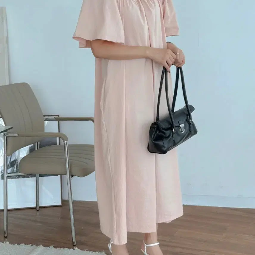 [BUNJANG] Square Neck Wing Sleeve Long Dress (Plus Size Available) / 새상품 스퀘어넥 날개 롱 원피스 빅사이즈 가능 55-77