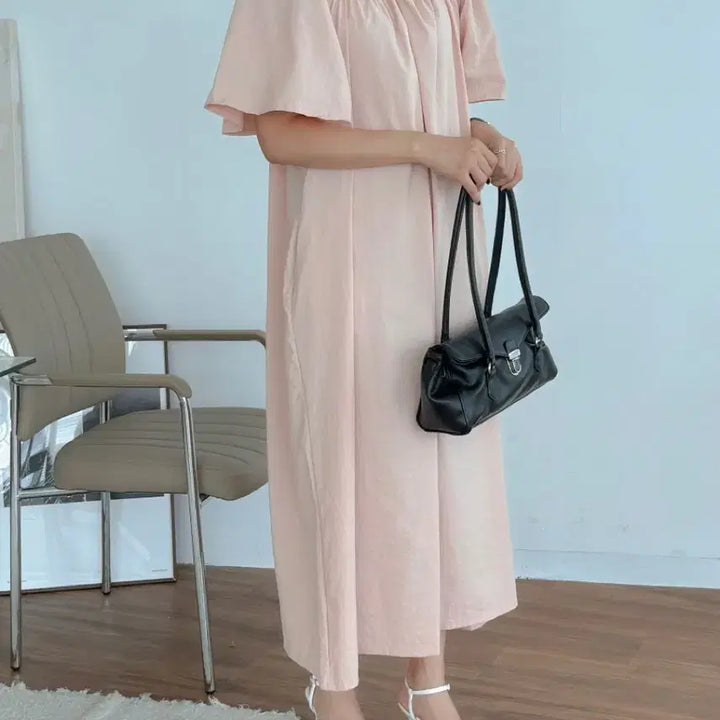 [BUNJANG] Square Neck Wing Sleeve Long Dress (Plus Size Available) / 새상품 스퀘어넥 날개 롱 원피스 빅사이즈 가능 55-77