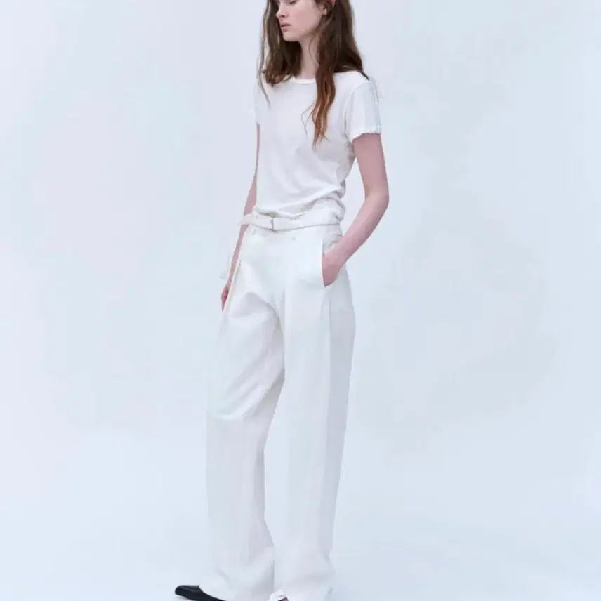 [BUNJANG] London Plot Cotton Slit Pants White M / 런던플랏 코튼 슬릿 팬츠 화이트 바지 M
