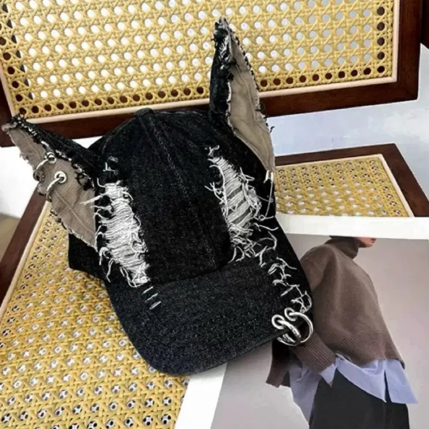 [BUNJANG] Y2K Cat Ear Baseball Cap / Y2K 피어싱모자 블랙캡모자 힙합모자 고양이귀모자 싸게 팔아요