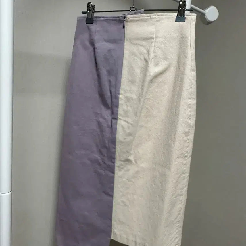 [BUNJANG] Colorblock Long Skirt (Ivory/Purple) / 배색 롱 스커트 (아이보리/보라)