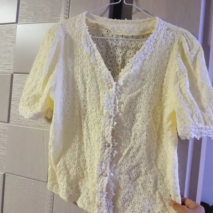 [BUNJANG] Embroidery Punching Lace Blouse / 자수 펀칭 레이스 상의