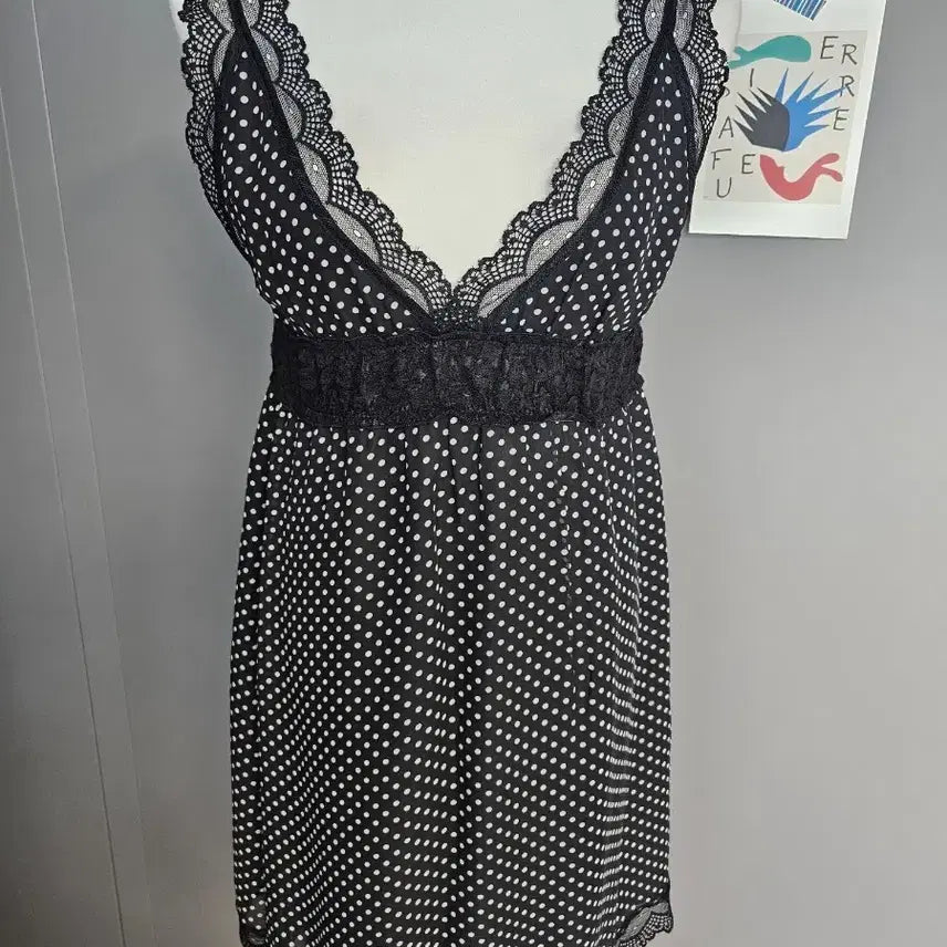 [BUNJANG] Black Dot Lace Slip Dress / 블랙 도트 레이스 슬립 원피스