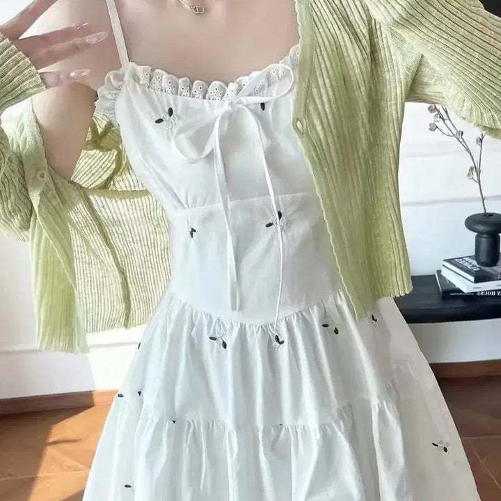 [BUNJANG] White Short Dress Set / 청순 달콤 화이트 숏 원피스 세트 여름 데이트 카페 외출룩