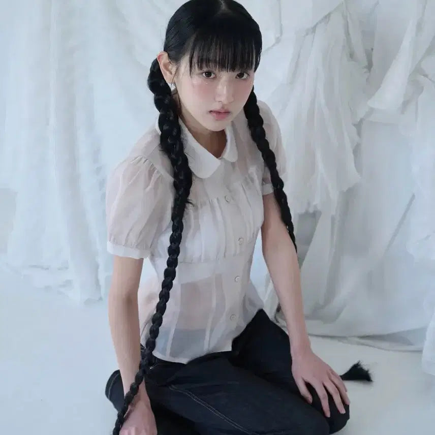 [BUNJANG] MIRECO Shirring Sheer Blouse - Rose Beige / 미레코 SHIRRING SHEER 블라우스 ROSE BEIGE
