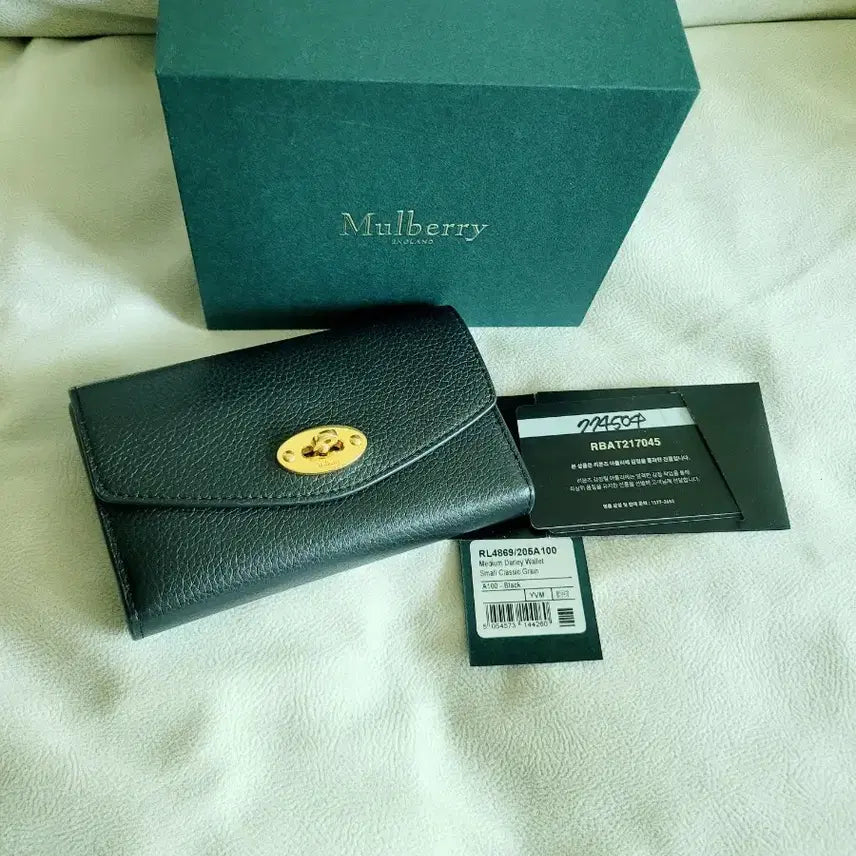 [BUNJANG] Mulberry Medium Wallet Black Leather Gold Logo / 멀버리 중지갑