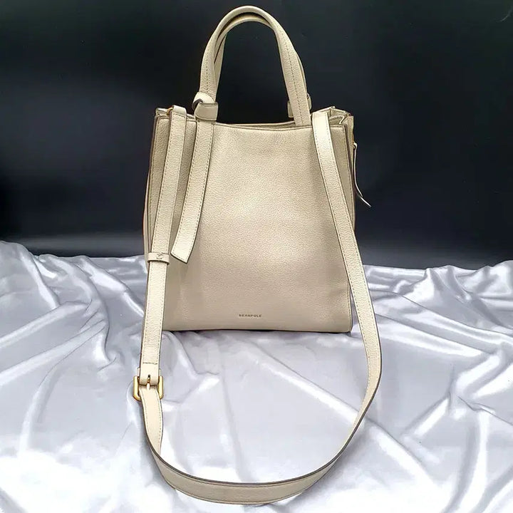 [BUNJANG] Beanpole Square Tote Bag Cross Bag Beige Leather / 빈폴 사각 토트백 크로스백 중고 가방 은피아노