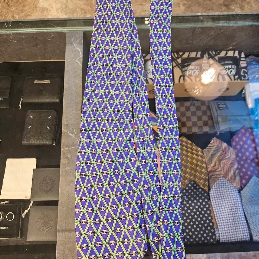 [BUNJANG] Burberry Pattern Necktie Blue/Green / 버버리 패턴 넥타이 블루/그린