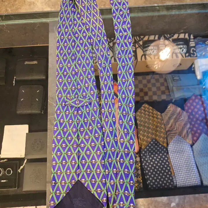 [BUNJANG] Burberry Pattern Necktie Blue/Green / 버버리 패턴 넥타이 블루/그린