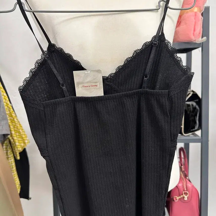 [BUNJANG] Lace Camisole Blouse / 레이스 블랙 끈나시 블라우스