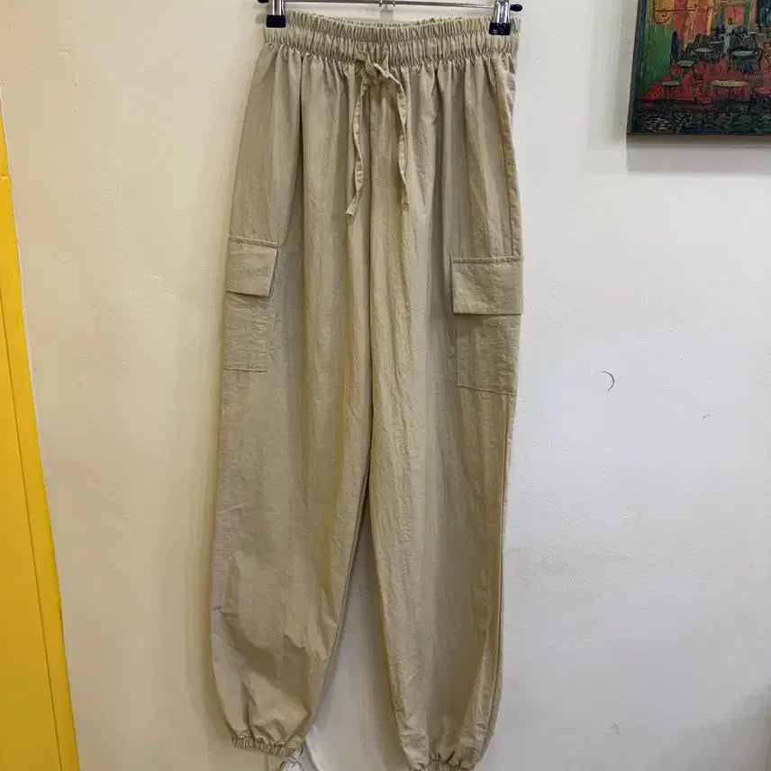 [BUNJANG] Blackline Cargo Jogger Pants Beige / 블랙라인 카고 조거팬츠 베이지 / 바스락 밴딩 와이드팬츠