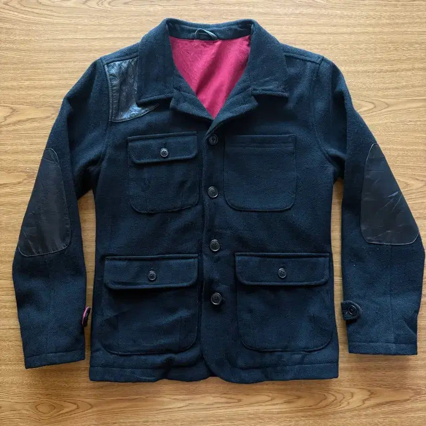 [BUNJANG] Vintage Wool Blend Hunting Jacket with Leather Contrast / 빈티지 울 혼방 헌팅 자켓 배색 소가죽