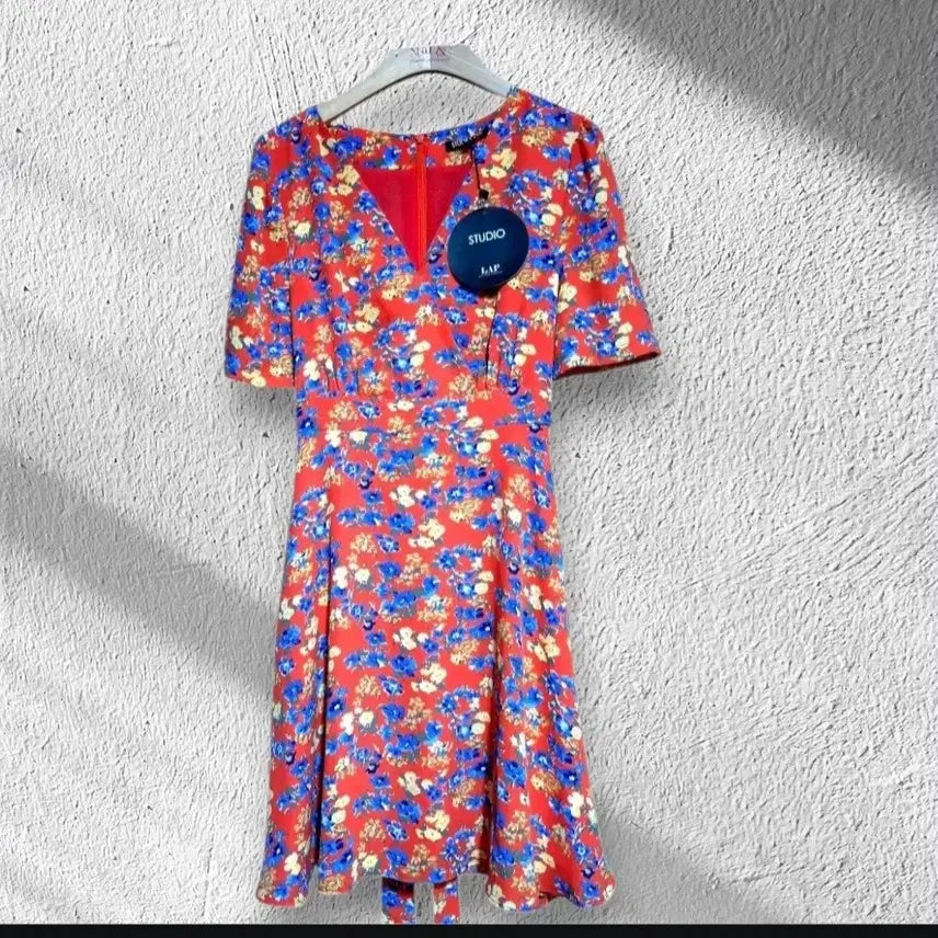 [BUNJANG] Studio Wrap Flower Pattern Short Sleeve Dress / 레드 플라워 반팔 랩 원피스