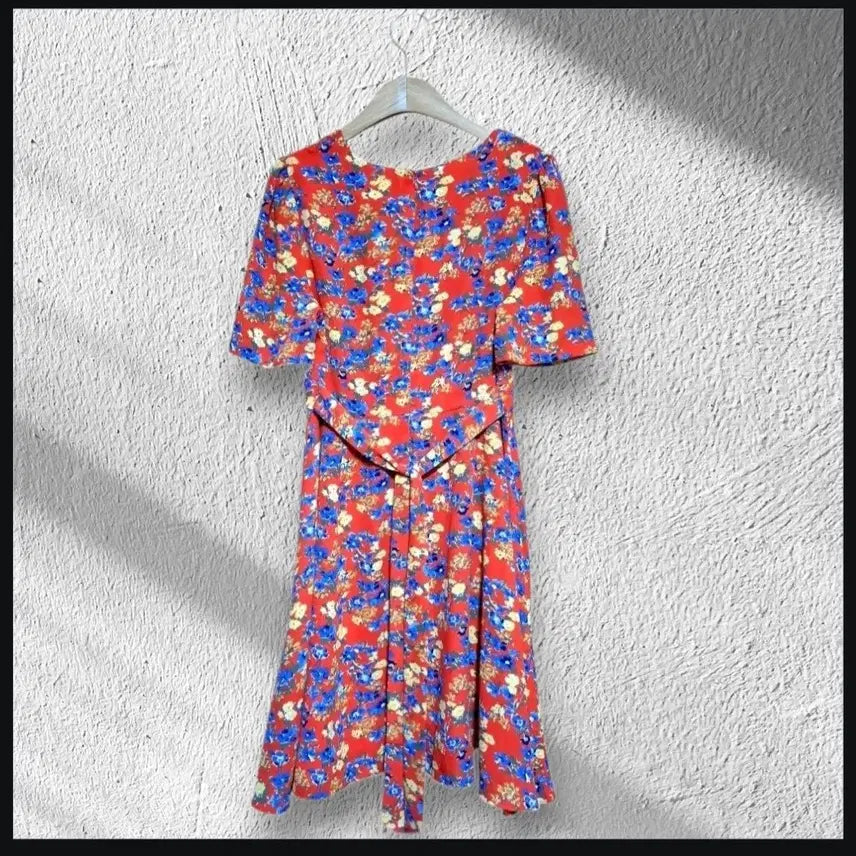 [BUNJANG] Studio Wrap Flower Pattern Short Sleeve Dress / 레드 플라워 반팔 랩 원피스
