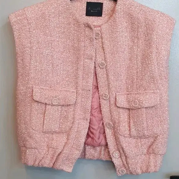 [BUNJANG] Pink Tweed Vest (Free Size) / 트위드 핑크 베스트 조끼 프리 새거수준 한번입음