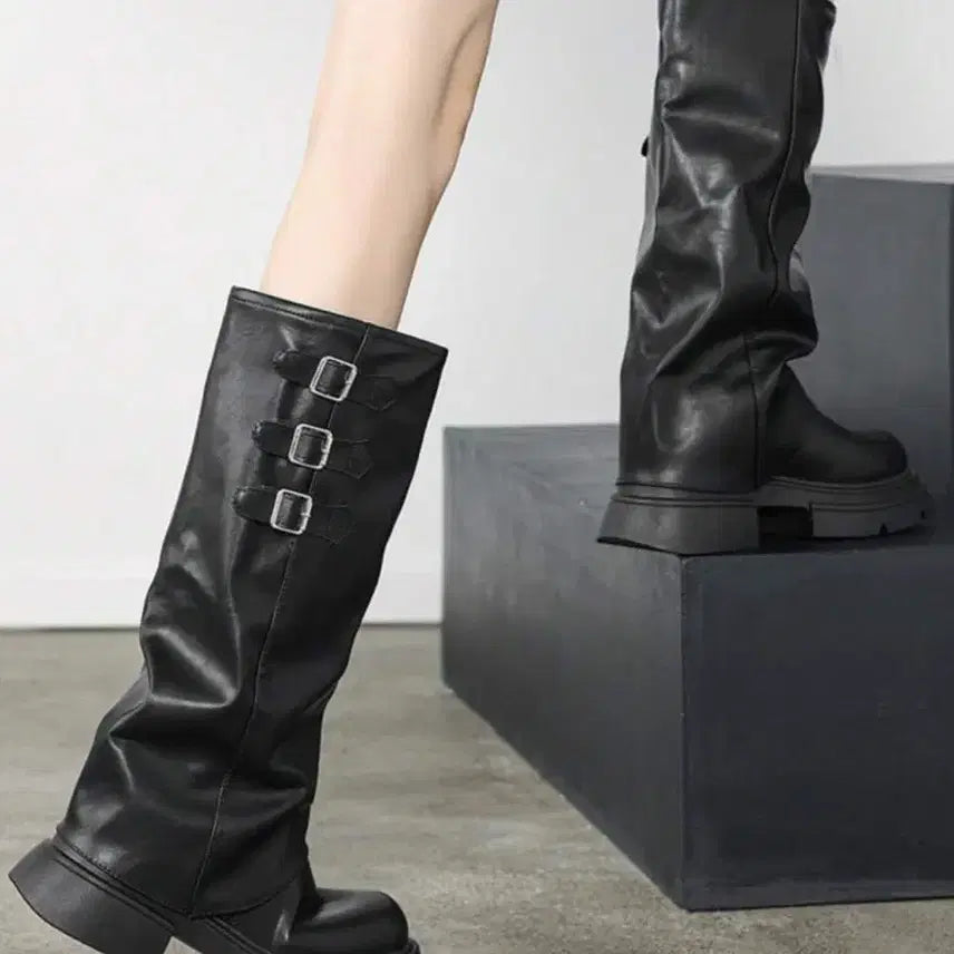 [BUNJANG] Black Buckle Long Boots / 블랙 버클 롱부츠