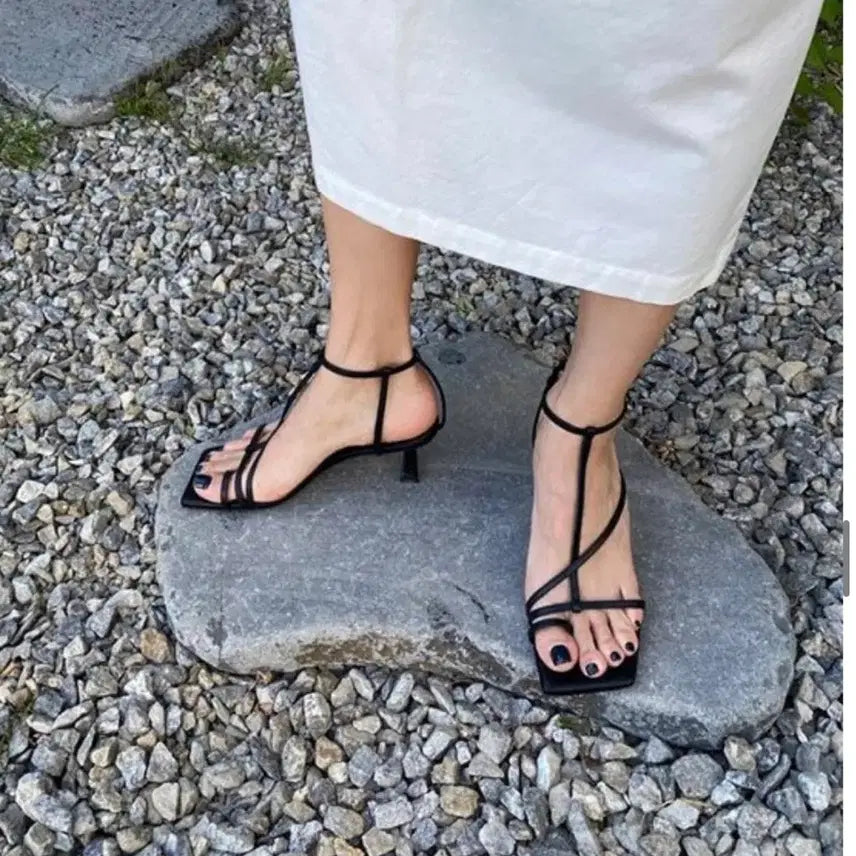 [BUNJANG] Blanc sur Blanc Didie Sandals Black Leather Size 250 / (1회착용) 블랑수블랑 다이디 샌들 미들굽 6cm