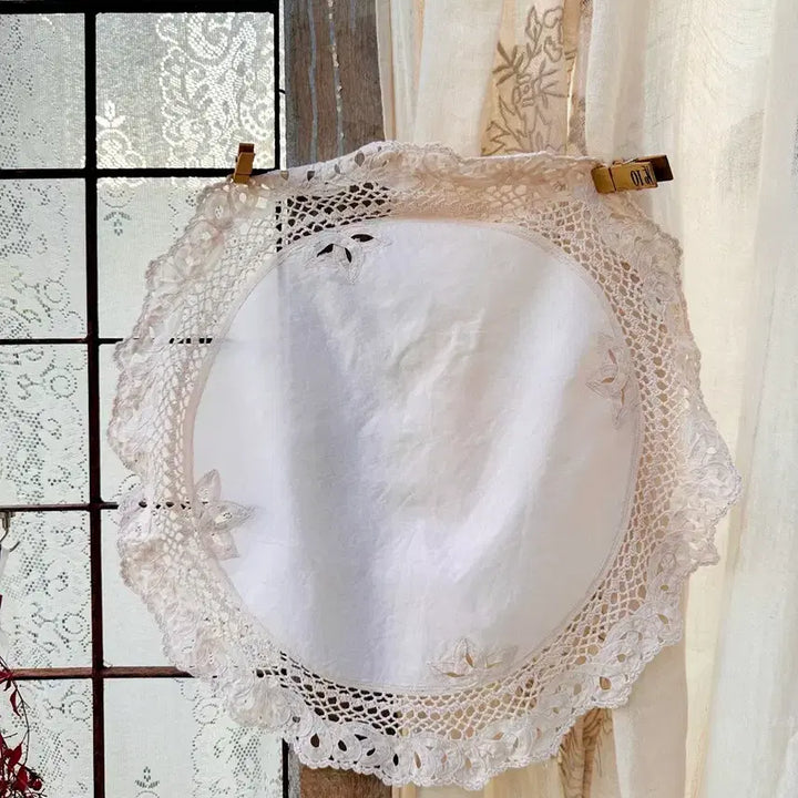 [BUNJANG] Vintage Button Lace Round Tablecloth / 빈티지 린넨 베튼 레이스 원형