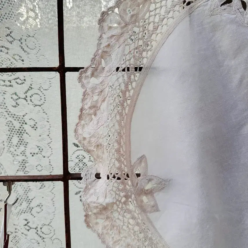 [BUNJANG] Vintage Button Lace Round Tablecloth / 빈티지 린넨 베튼 레이스 원형