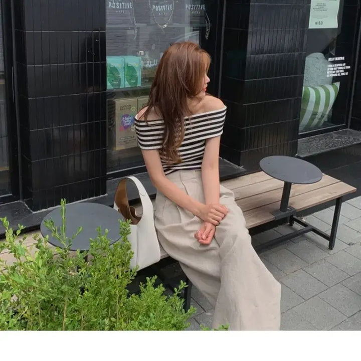 [BUNJANG] Frost J Striped Off-Shoulder Tee / (새상품) 프로스트제이 스트라이프 오프숄더 티