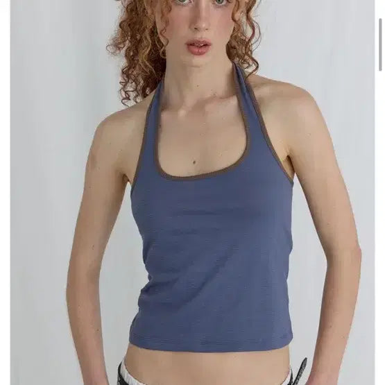 [BUNJANG] ODESS Stripe Halter Top Blue / 오데스 스트라이프 홀터 탑 블루