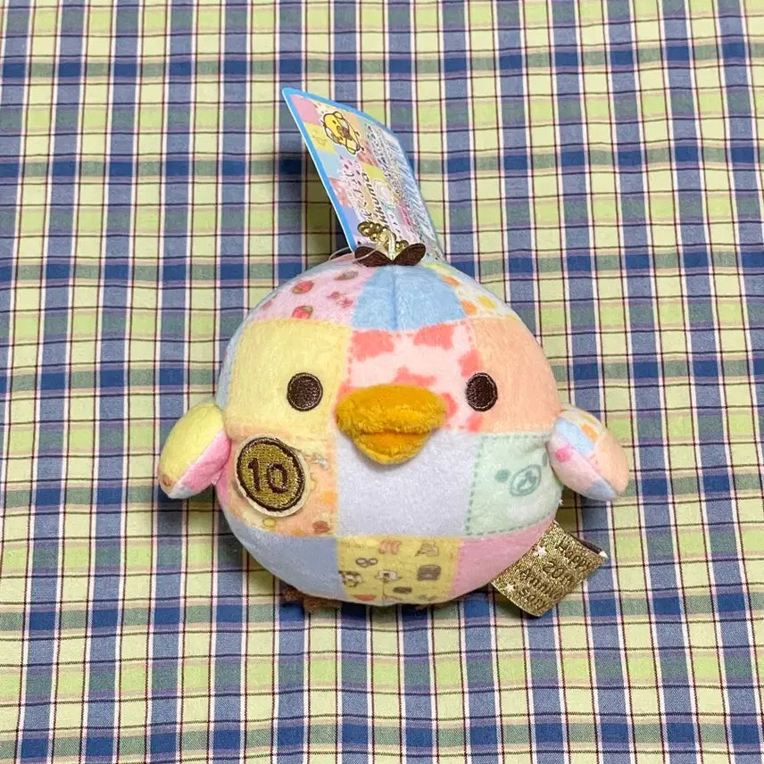 [BUNJANG] San-X Rilakkuma 20th Anniversary Kiiroitori Patchwork Keychain Plush / 산엑스 리락쿠마 20주년 한정 성곰식 패치워크 키이로이토리 키링 인형