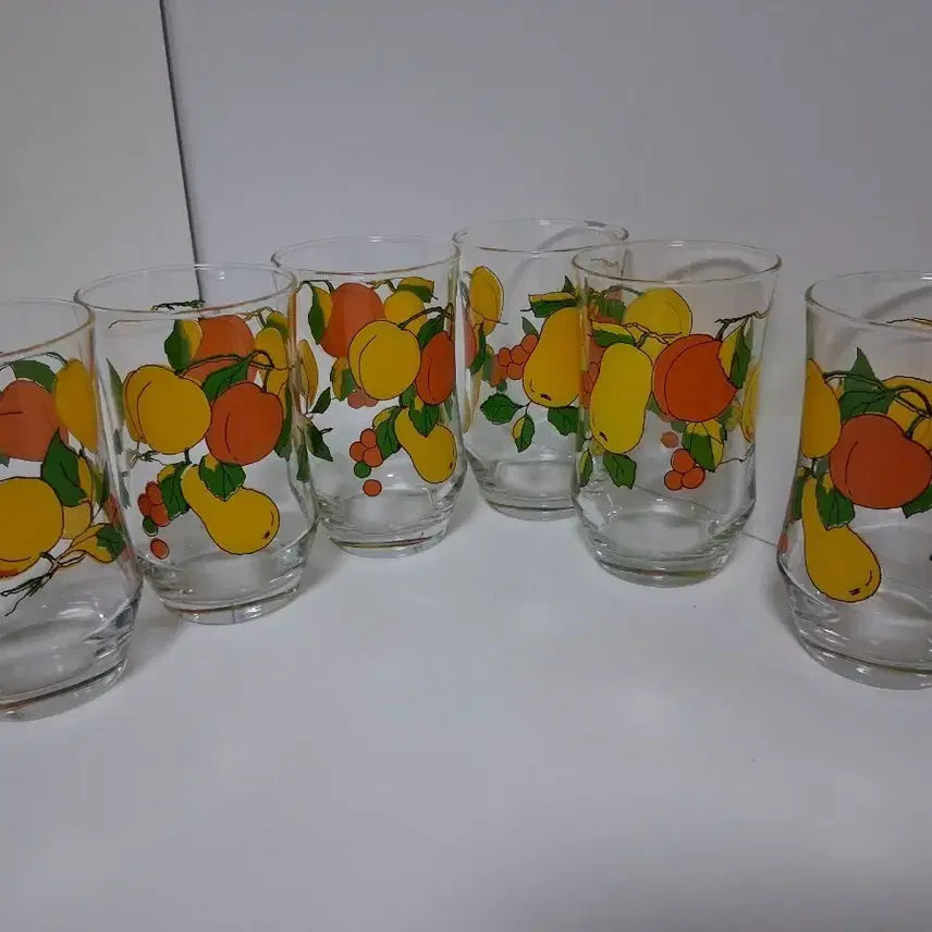 [BUNJANG] Vintage Fruit Illustration Glass Cups Set of 2 / 빈티지 과일 그림 유리컵 2p