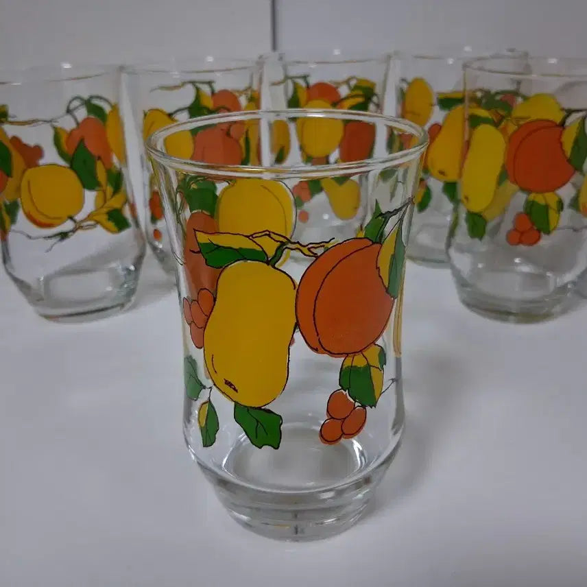 [BUNJANG] Vintage Fruit Illustration Glass Cups Set of 2 / 빈티지 과일 그림 유리컵 2p