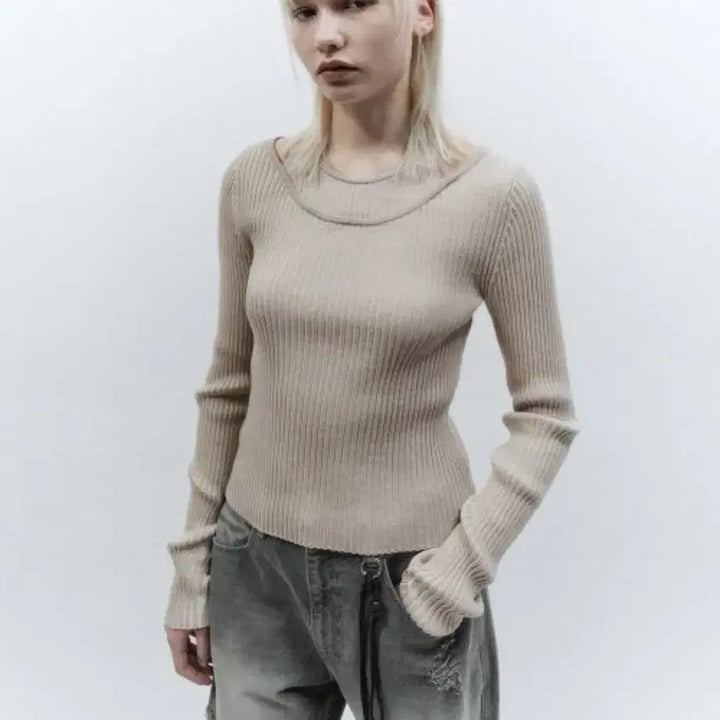 [BUNJANG] Insilence Halterneck Layered Knit - Beige / 인사일런스 홀터넥 레이어드 니트 베이지
