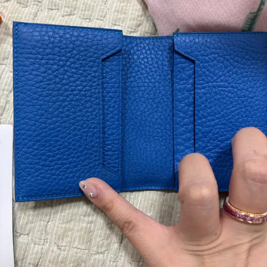 [BUNJANG] Blue Leather Card Holder Wallet / 가죽지갑 블루 카드지갑 판매해요