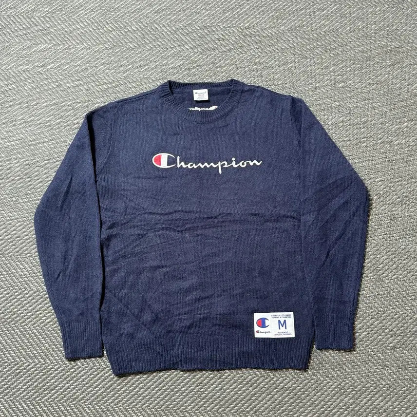 [BUNJANG] Champion Authentic Big Logo Blue Knit M / 챔피온 어센틱 빅로고 블루 니트 M