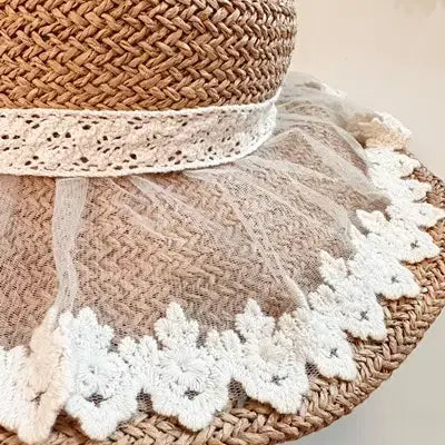[BUNJANG] Satin Raffia Lace Hat / 새) 샤틴 라피아 레이스 모자