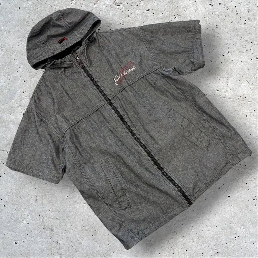 [BUNJANG] FUBU Half-Sleeve Hoodie Zip-Up Jacket Gray / [95] FUBU 후부 반팔 후드 집업 자켓 그레이