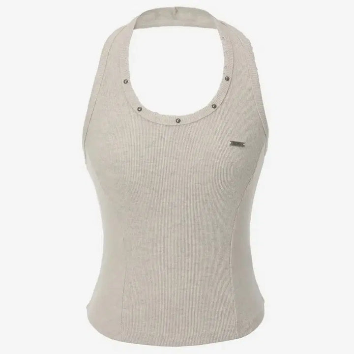 [BUNJANG] Damage Stud Halter Top - Khaki Point, Beige / 카키포인트 Damage Stud Halter Top 홀터 탑 베이지