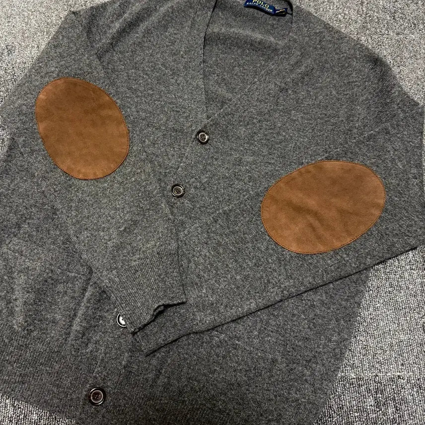 [BUNJANG] Polo Ralph Lauren Suede Elbow Patch Wool Cardigan - Medium / 폴로 / 엘보우패치 가디건 그레이 / M