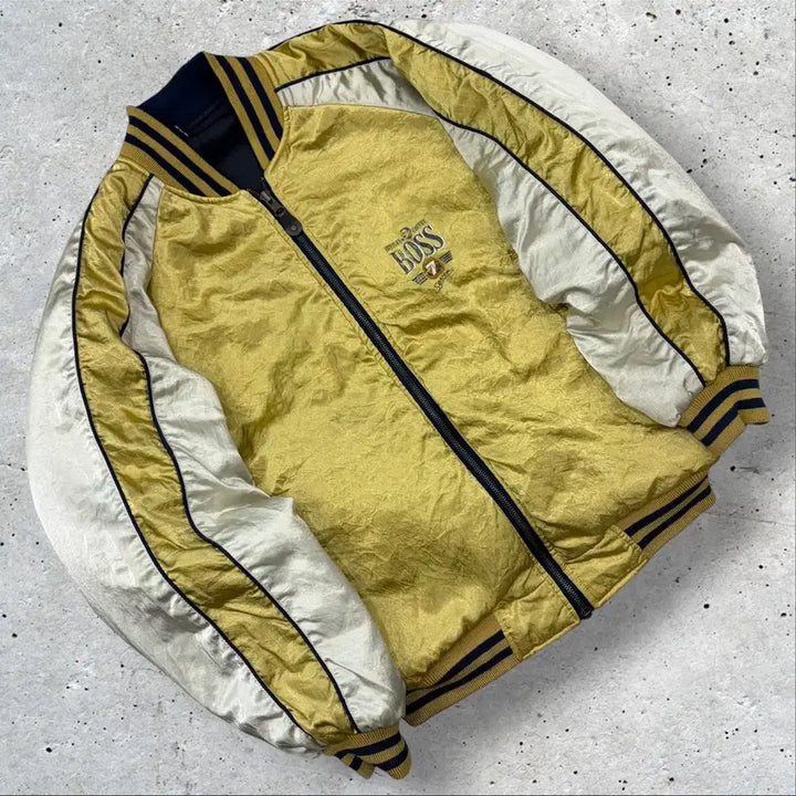 [BUNJANG] Suntory BOSS Reversible Gold Bomber Jacket / 산토리 보스 BOSS 리버시블 골드 점퍼 집업 자켓