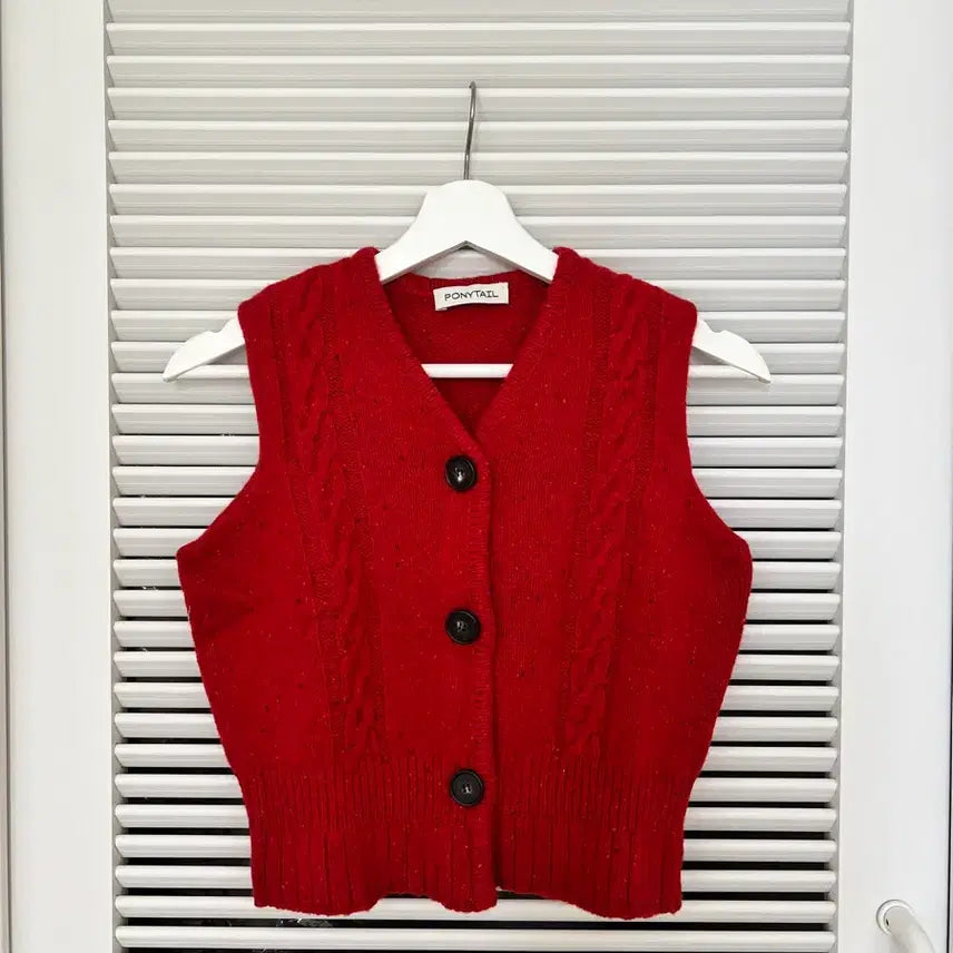 [BUNJANG] PONYTAIL Homework Knit Vest Red Free Size / 포니테일 PONYTAIL 니트 베스트 조끼
