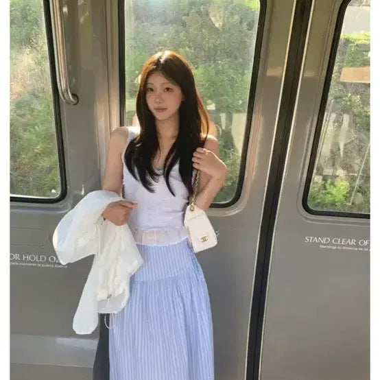 [BUNJANG] Ondemin Soft Wave Long Skirt + Cloud Sleeveless Set / 온드민 코디 세트(소프트 웨이브 롱스커트+클라우드 슬리브리스 나시)