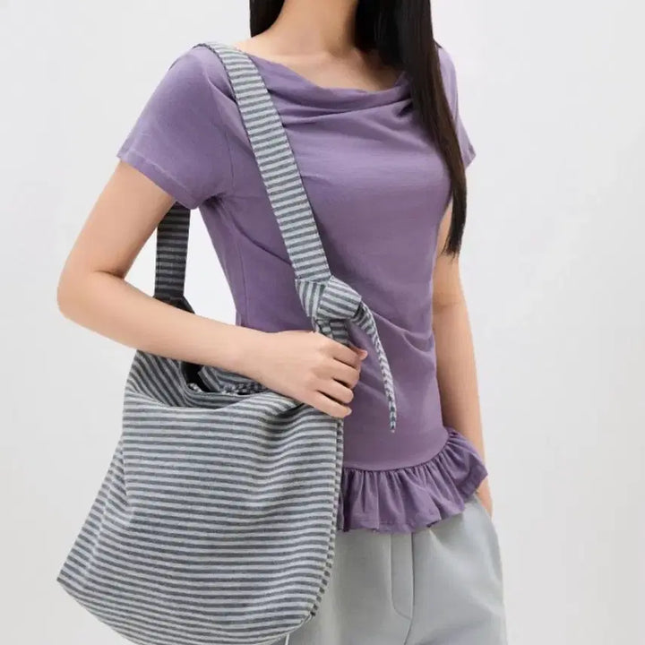 [BUNJANG] Mixxo Stripe Ribbon Eco Bag / 미쏘 보부상 스트라이프 리본 에코백