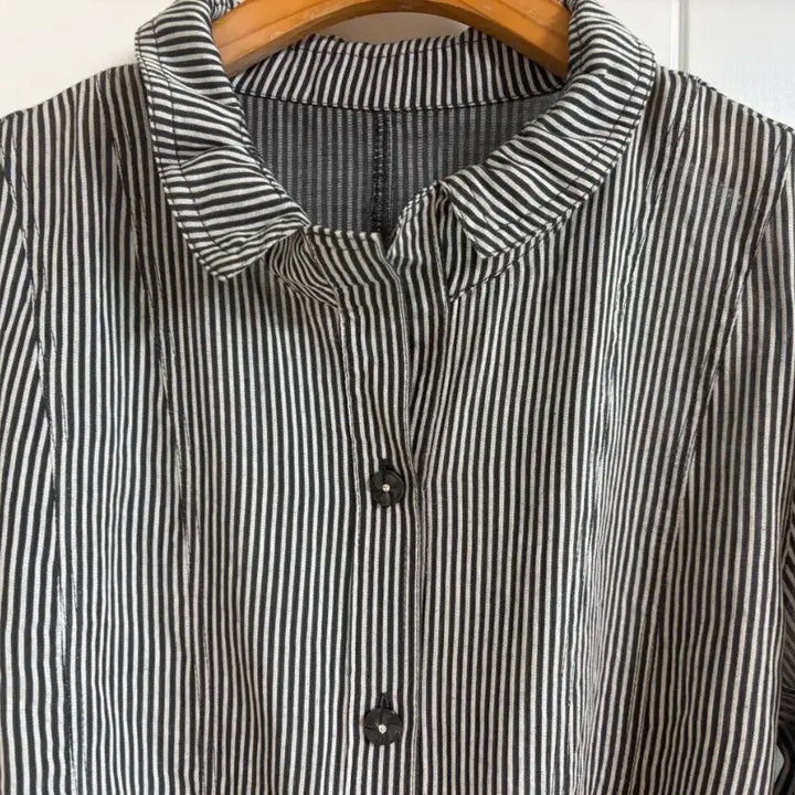 [BUNJANG] Vintage Striped Silk Blouse Shirt / (일본 수입 빈티지)스트라이프 블라우스 셔츠 긴팔 롱 벨트 실크 L